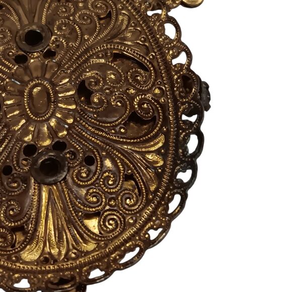 Vintage Green Glass Cameo Iridescent Necklace Goldtone Filigree & Rhinestones - Picture 9 of 16